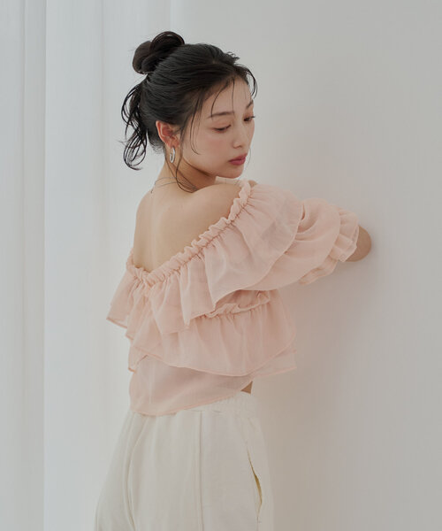 Chico ブラウス シャツ 「5色展開」シアーフラワーショルダー