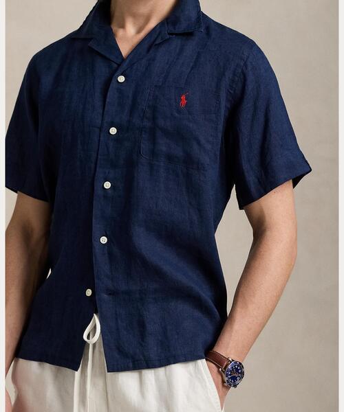 PoloRalphLauren 刺繍 ネイビー リネン 半袖シャツ RALPH LAUREN(ラルフローレン) / 半袖シャツ/M/リネン/NVY