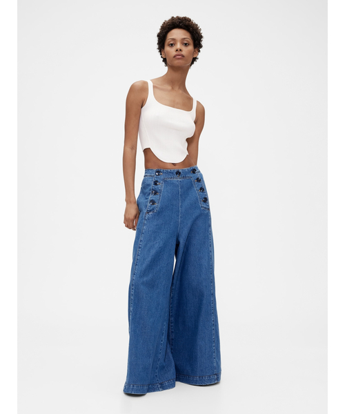 パンツ sky lace denim Denim Lace Blocking Pants