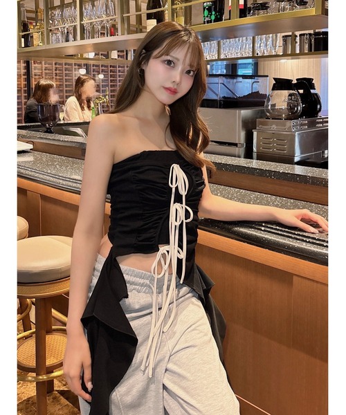 ダーリッチ　カスケードフリルベアトップ ダーリッチ Darich カスケードフリルベアトップ （ブラック
