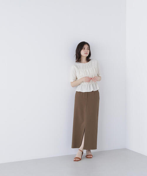 tシャツ シャーリングペプラムカットソー半袖 レディース NATURAL BEAUTY BASIC tシャツ シャーリングペプラムカットソー