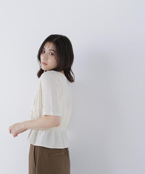 tシャツ シャーリングペプラムカットソー半袖 レディース NATURAL BEAUTY BASIC tシャツ シャーリングペプラムカットソー