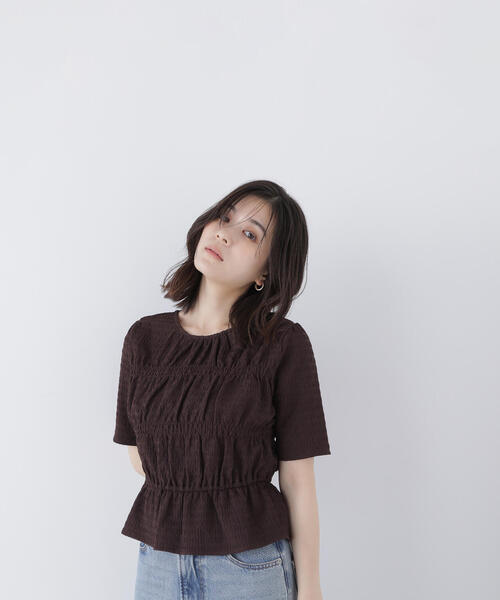 NATURAL BEAUTY BASIC tシャツ シャーリングペプラムカットソー