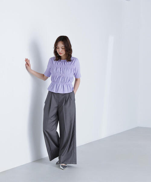tシャツ シャーリングペプラムカットソー半袖 レディース NATURAL BEAUTY BASIC tシャツ シャーリングペプラムカットソー