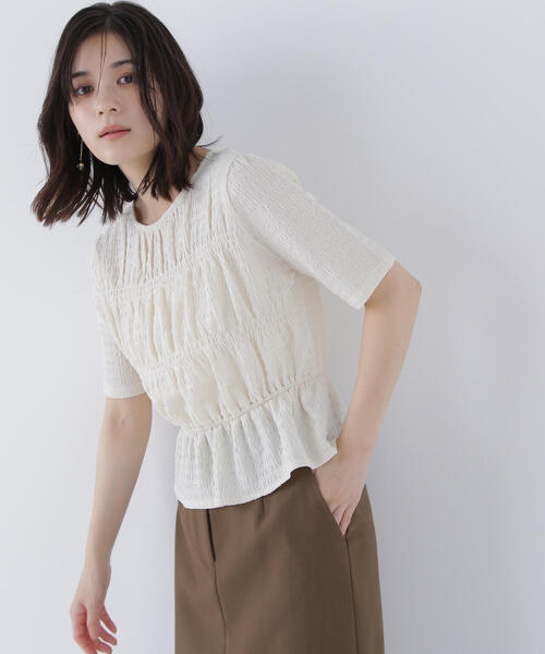 tシャツ シャーリングペプラムカットソー半袖 レディース