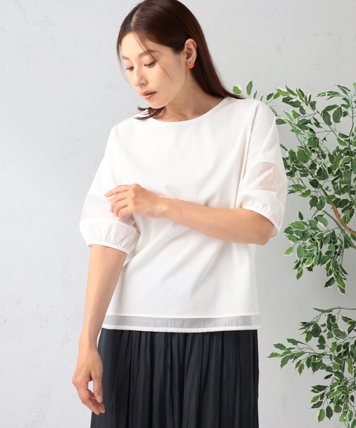 【新品タグ付き】ANAYI☆コットンスムースランタン袖プルオーバー GALLORIA（ギャローリア） tシャツ 汗ジミ軽減 袖シアーランタンプル