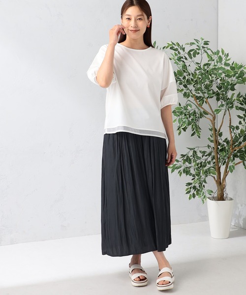 GALLORIA（ギャローリア） tシャツ 汗ジミ軽減 袖シアーランタンプル