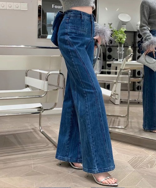 ジーンズ デニム デニムパンツ バックリボンデニムパンツ