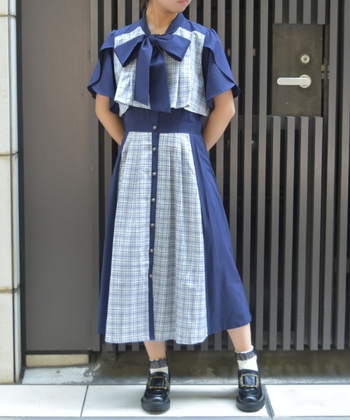 axes femme（アクシーズ ファム） ワンピース チェックパッチワーク