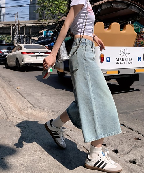 ハーフパンツ ワイドパンツ ジーンズ デニム デニムパンツ ウォッシュ