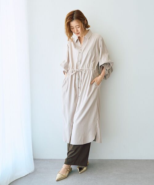 YECCA VECCA  バックプリーツデザインシャツワンピース YECCA VECCA シャツワンピース 「UVカット」2way袖バルーン