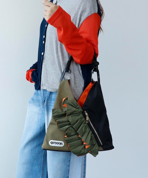 トートバッグ 「RISLEY×OUTDOOR PRODUCTS 」miniバイカラートライアングルフリルバッグ レディースの画像