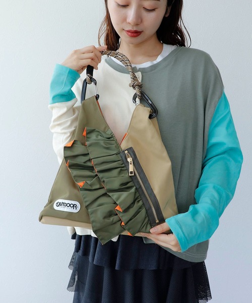 トートバッグ 「RISLEY×OUTDOOR PRODUCTS 」miniバイカラートライアングルフリルバッグ レディースの画像