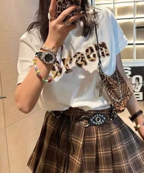 FUNdaysion tシャツ ヒョウ柄刺繍オーバーサイズ半袖Tシャツ