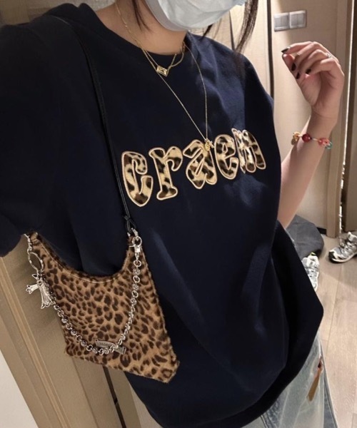 FUNdaysion tシャツ 半袖 ヒョウ柄刺繍オーバーサイズ半袖Tシャツ