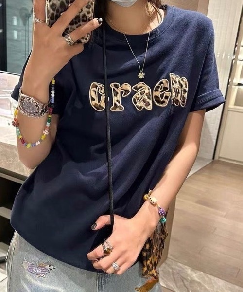 FUNdaysion tシャツ 半袖 ヒョウ柄刺繍オーバーサイズ半袖Tシャツ
