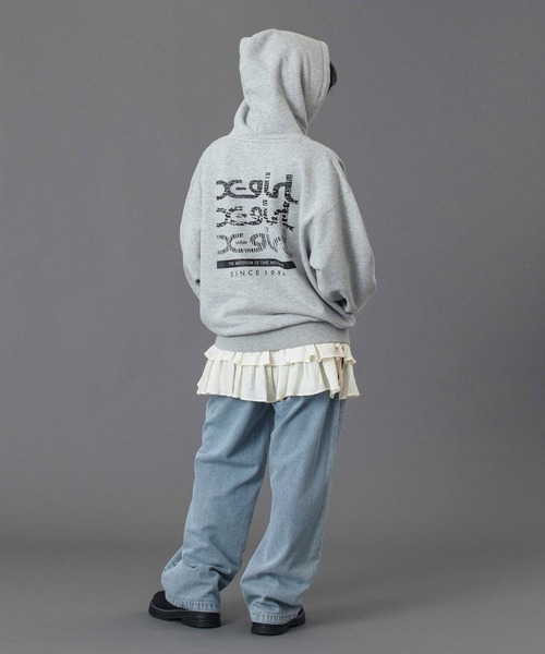 X-girl（エックスガール） パーカー GEOMETRIC MILLS LOGO SWEAT