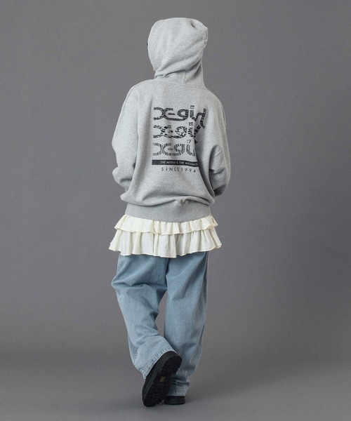 X-girl パーカー GEOMETRIC MILLS LOGO SWEAT HOODIE レディース