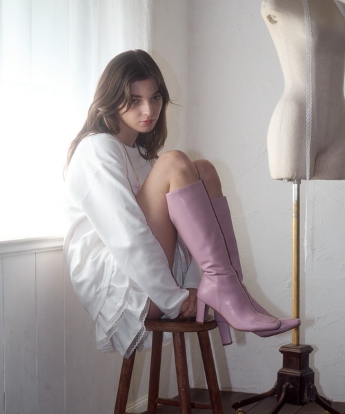 フェラガモ　ピンク ゴム製 ロングブーツ mieya mieya ブーツ 「mieya mieya」melt pink long boots/メルト