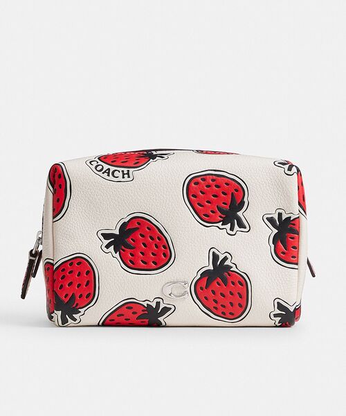 【未使用級】COACH コーチ ポーチ コスメ 小物入れ りんご 総柄 シボ革 未使用級】COACH コーチ ポーチ コスメ 小物入れ りんご 総柄 シボ革