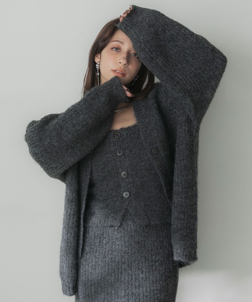 Elishe カーディガン ヘアリーニットカーディガン レディース