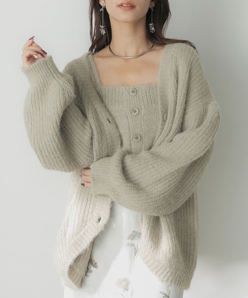 Elishe カーディガン ヘアリーニットカーディガン レディース