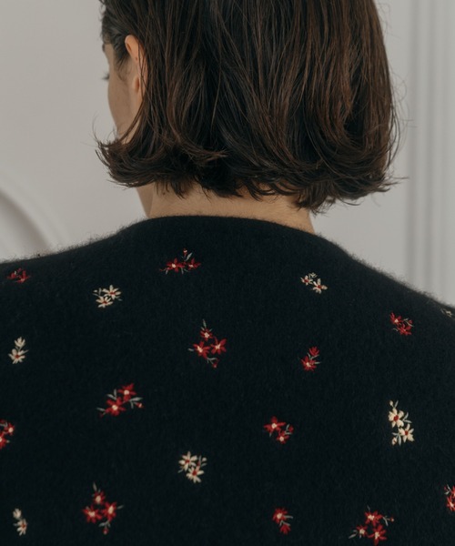 CREDONA カーディガン FLOWER EMBROIDERY KNIT JACKET/フラワーエン