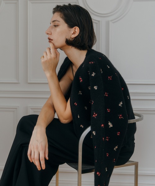 CREDONA（クレドナ） カーディガン FLOWER EMBROIDERY KNIT JACKET