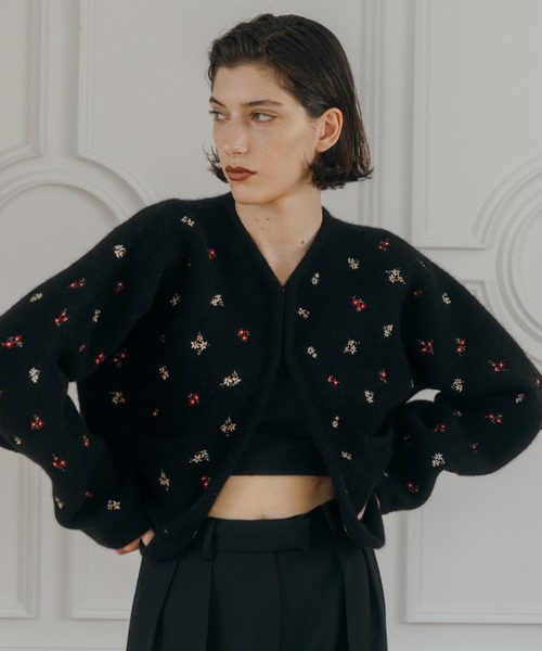 CREDONA（クレドナ） カーディガン FLOWER EMBROIDERY KNIT JACKET