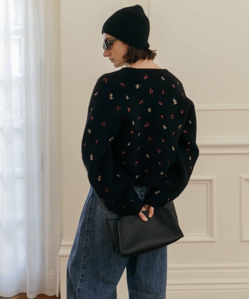 CREDONA（クレドナ） カーディガン FLOWER EMBROIDERY KNIT JACKET
