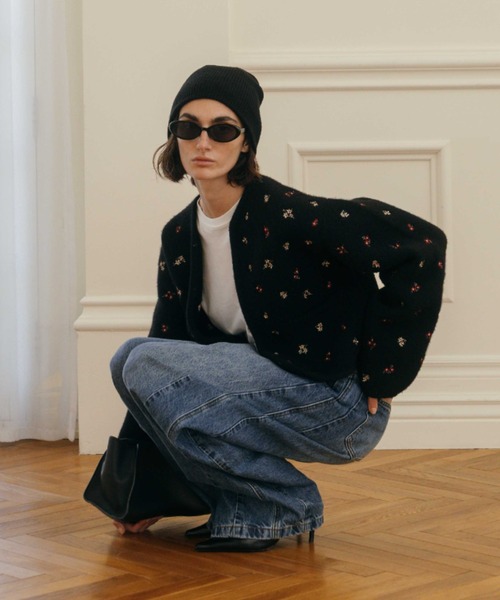 CREDONA（クレドナ） カーディガン FLOWER EMBROIDERY KNIT JACKET