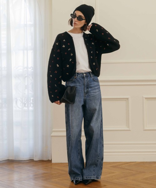 CREDONA（クレドナ） カーディガン FLOWER EMBROIDERY KNIT JACKET