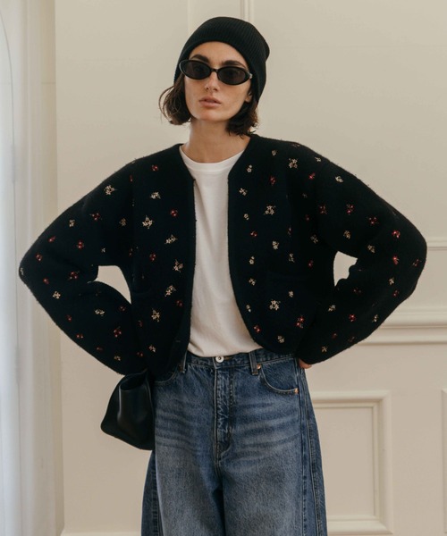 CREDONA（クレドナ） カーディガン FLOWER EMBROIDERY KNIT JACKET