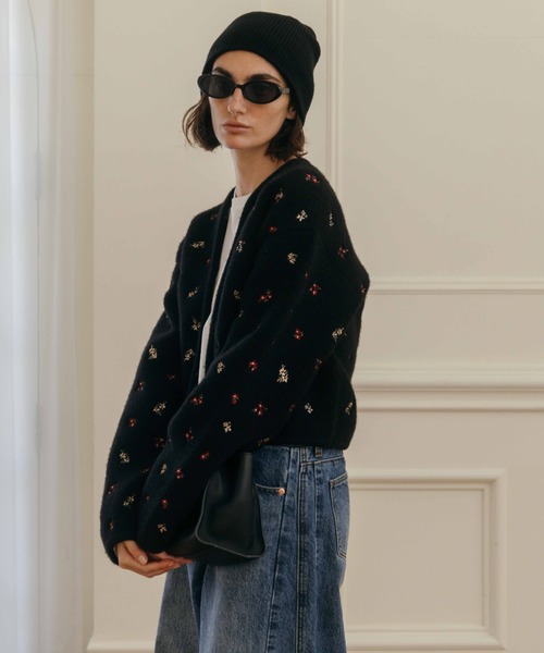 CREDONA（クレドナ） カーディガン FLOWER EMBROIDERY KNIT JACKET