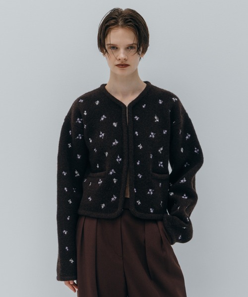 CREDONA（クレドナ） カーディガン FLOWER EMBROIDERY KNIT JACKET