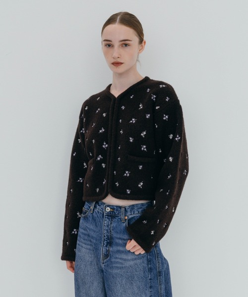 CREDONA（クレドナ） カーディガン FLOWER EMBROIDERY KNIT JACKET