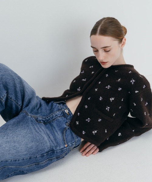 CREDONA（クレドナ） カーディガン FLOWER EMBROIDERY KNIT JACKET