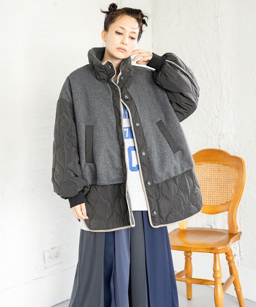 【美品】OSMOSIS オズモーシス　ロフ　キルティングレイヤードショートコート OSMOSIS（オズモーシス） コート アウター キルティングレイヤード