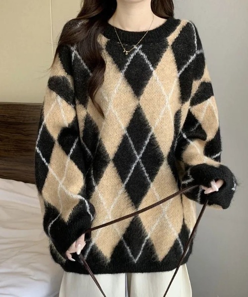 ViViDAY ニット セーター アーガイル柄ニットプルオーバー レディース