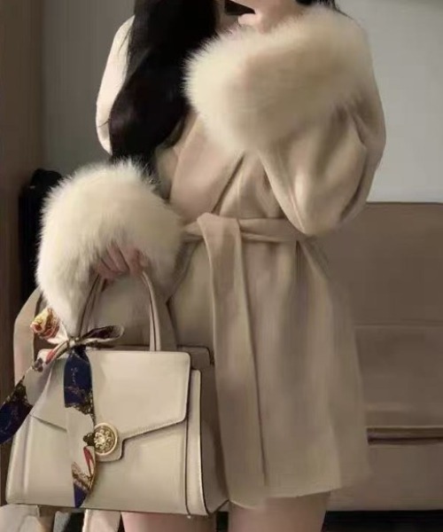 deux amour コート アウター ベルト付き袖ファーコート レディース