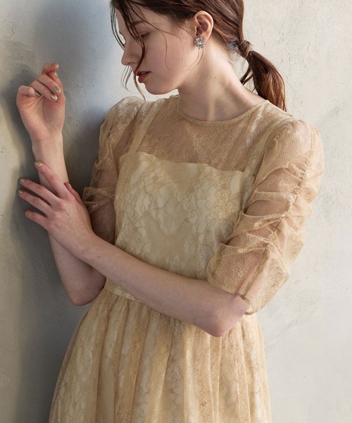 AIMER（エメ） ドレス ラメレースギャザースリーブレースアップ