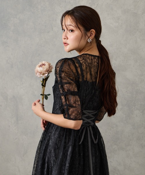 AIMER（エメ） ドレス ラメレースギャザースリーブレースアップ