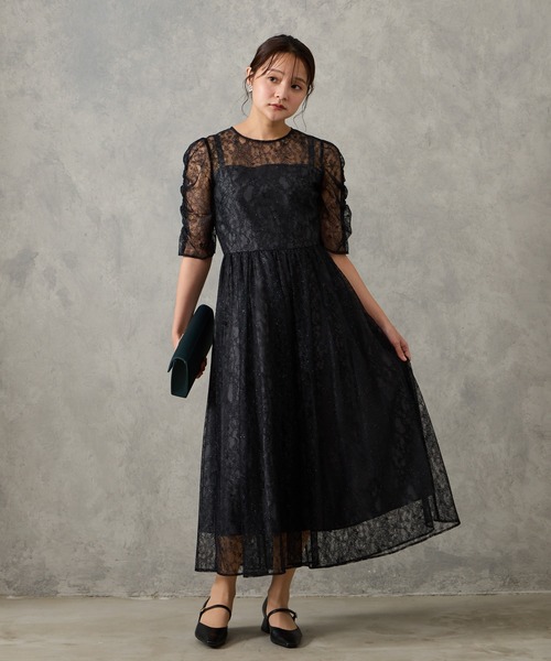 AIMER（エメ） ドレス ラメレースギャザースリーブレースアップ