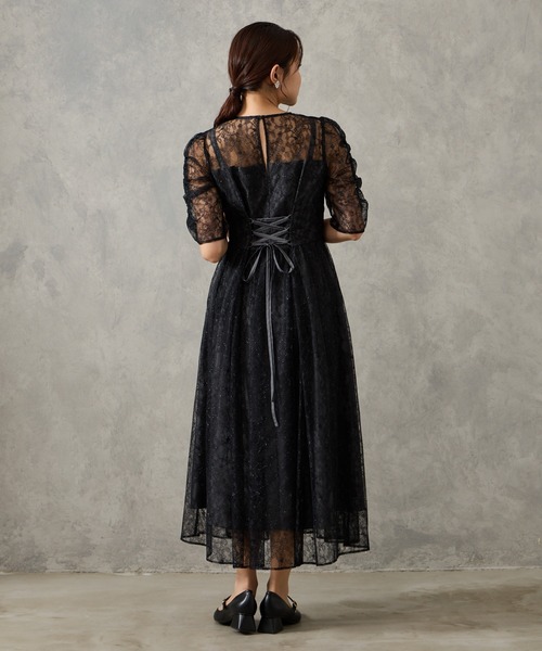 AIMER（エメ） ドレス ラメレースギャザースリーブレースアップ