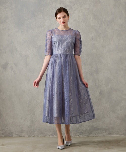 AIMER（エメ） ドレス ラメレースギャザースリーブレースアップ