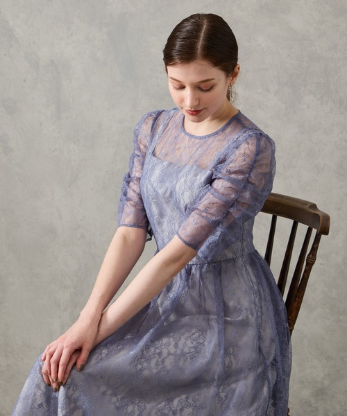 AIMER（エメ） ドレス ラメレースギャザースリーブレースアップ