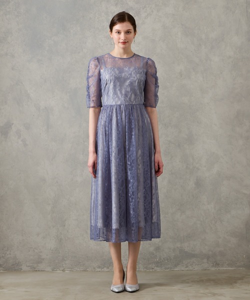 AIMER（エメ） ドレス ラメレースギャザースリーブレースアップ