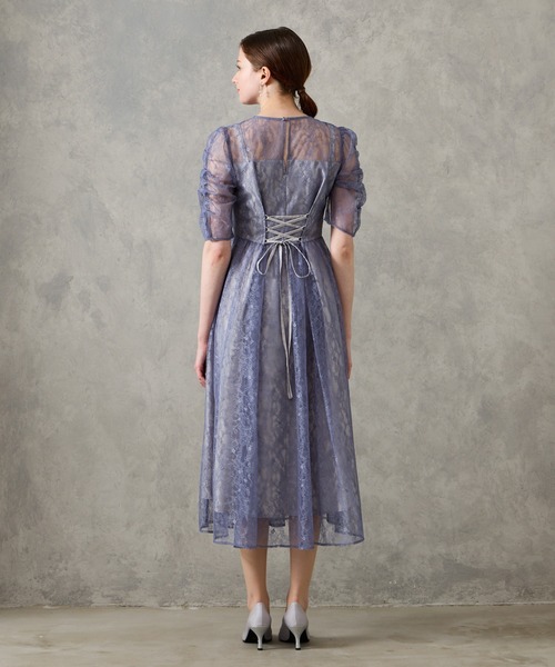 AIMER（エメ） ドレス ラメレースギャザースリーブレースアップ