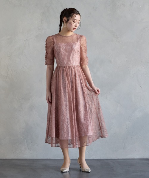 AIMER（エメ） ドレス ラメレースギャザースリーブレースアップ