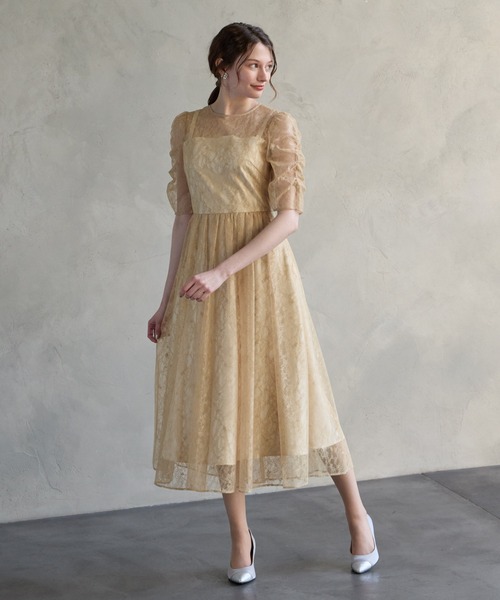 AIMER（エメ） ドレス ラメレースギャザースリーブレースアップ